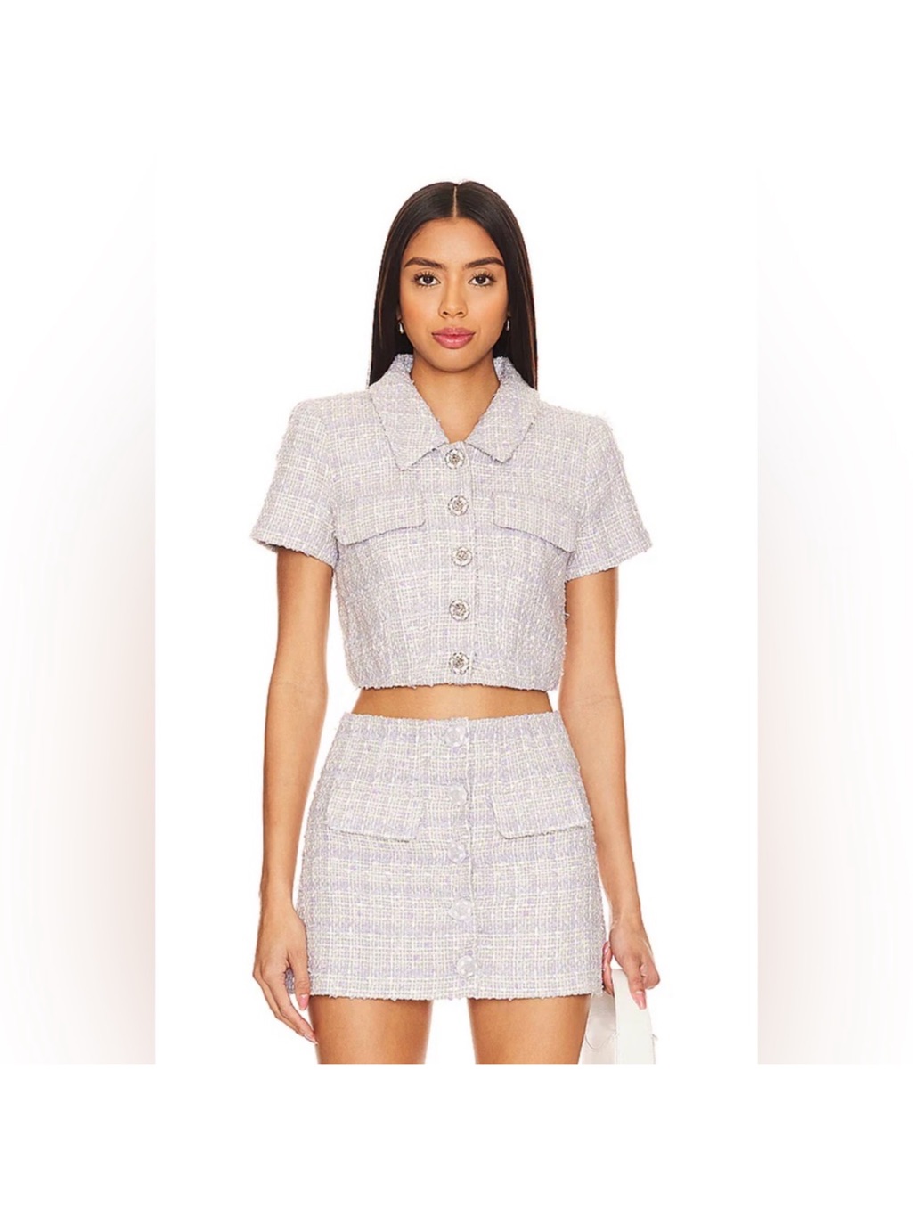 Astr Pastel Lilac Tweed Crop Skirt Set